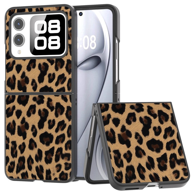 For Huawei nova Flip 5G Case Black Edge Leather+PC Leopard Pattern Phone Cover - Champagne Gold