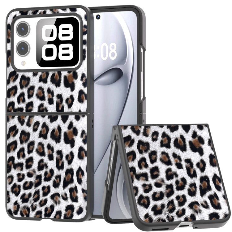 For Huawei nova Flip 5G Case Black Edge Leather+PC Leopard Pattern Phone Cover - Silver