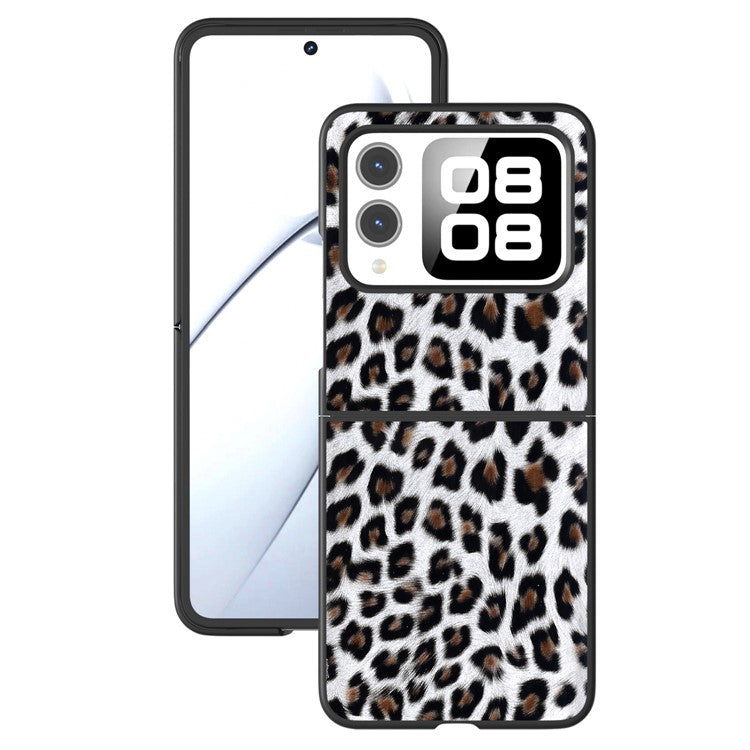 For Huawei nova Flip 5G Case Black Edge Leather+PC Leopard Pattern Phone Cover - Silver