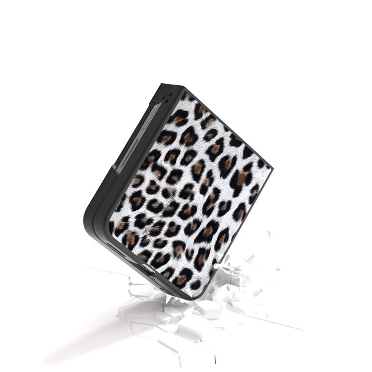 For Huawei nova Flip 5G Case Black Edge Leather+PC Leopard Pattern Phone Cover - Silver