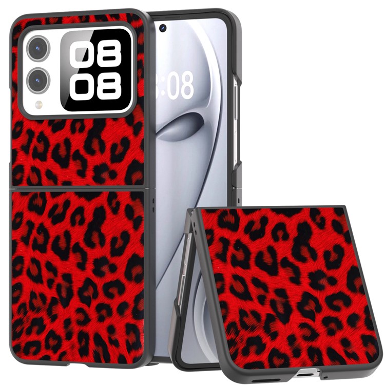For Huawei nova Flip 5G Case Black Edge Leather+PC Leopard Pattern Phone Cover - Red