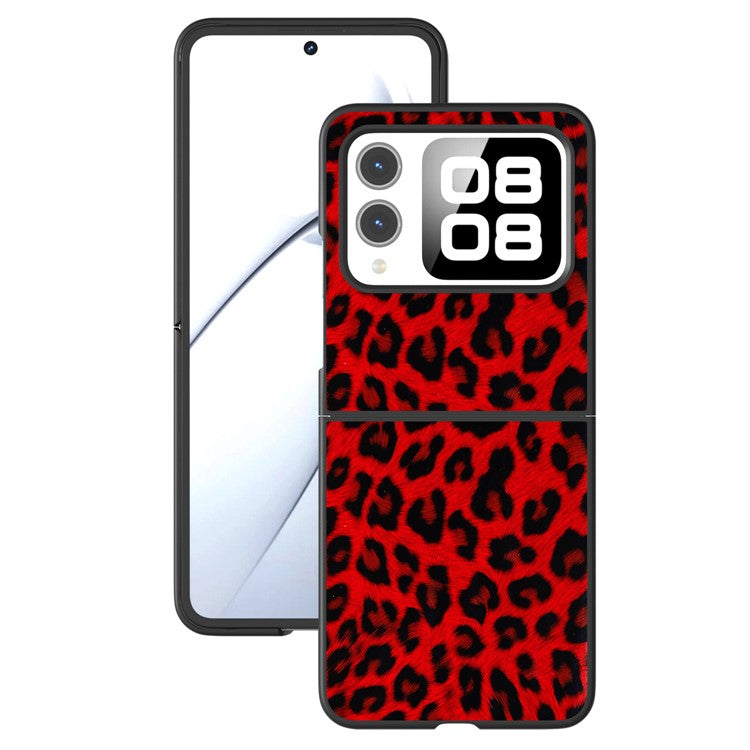 For Huawei nova Flip 5G Case Black Edge Leather+PC Leopard Pattern Phone Cover - Red