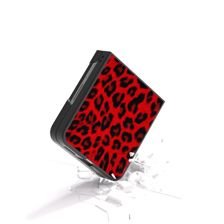 For Huawei nova Flip 5G Case Black Edge Leather+PC Leopard Pattern Phone Cover - Red