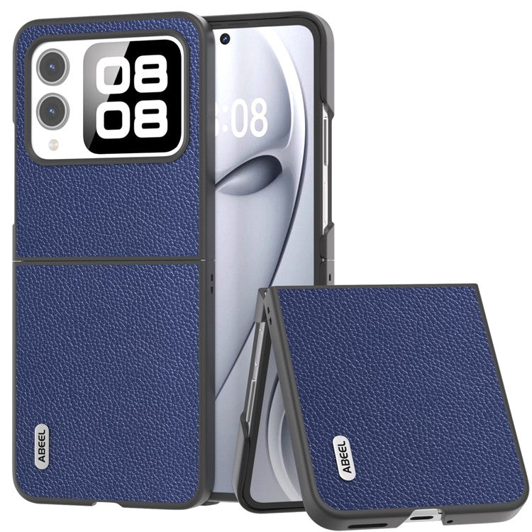 ABEEL For Huawei nova Flip 5G Case Litchi Texture Genuine Cow Leather+PC Phone Cover - Blue