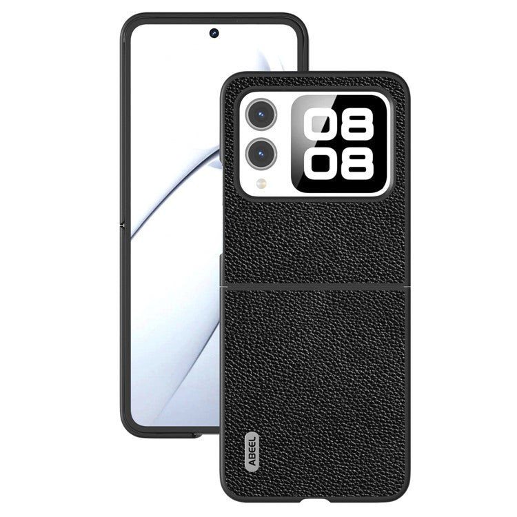 ABEEL For Huawei nova Flip 5G Case Litchi Texture Genuine Cow Leather+PC Phone Cover - Black