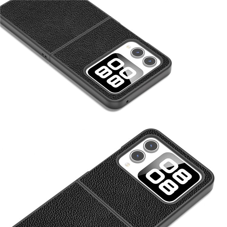 ABEEL For Huawei nova Flip 5G Case Litchi Texture Genuine Cow Leather+PC Phone Cover - Black