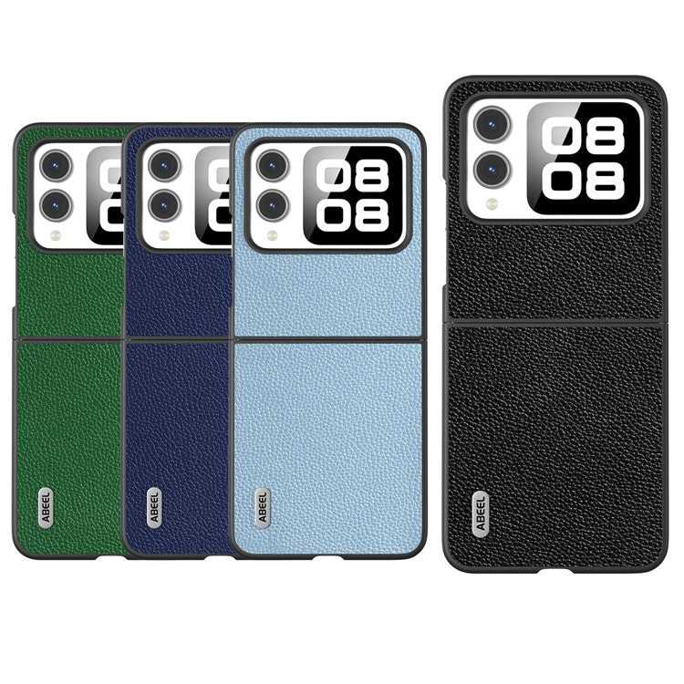 ABEEL For Huawei nova Flip 5G Case Litchi Texture Genuine Cow Leather+PC Phone Cover - Black