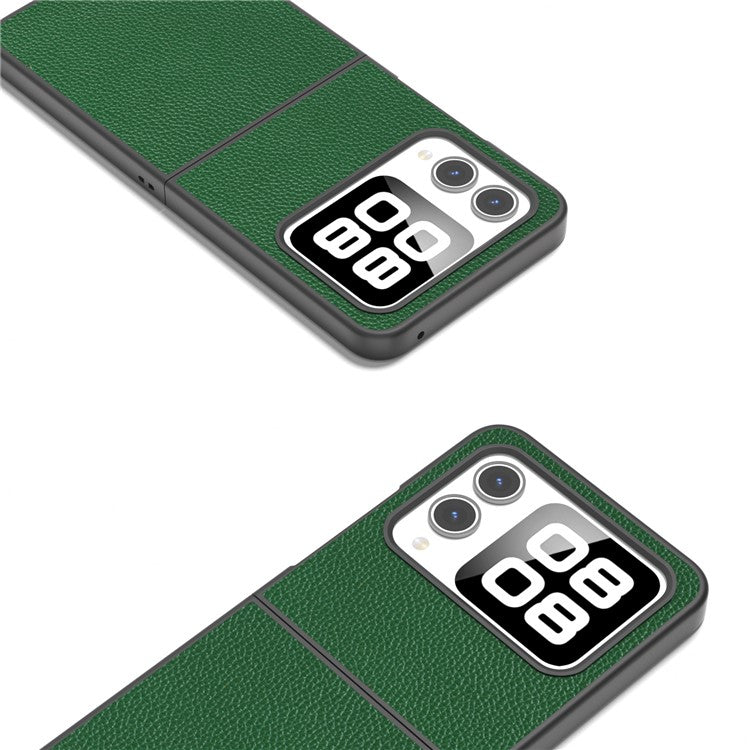 ABEEL For Huawei nova Flip 5G Case Litchi Texture Genuine Cow Leather+PC Phone Cover - Green