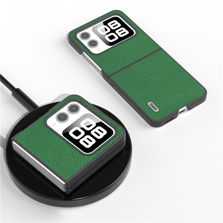 ABEEL For Huawei nova Flip 5G Case Litchi Texture Genuine Cow Leather+PC Phone Cover - Green