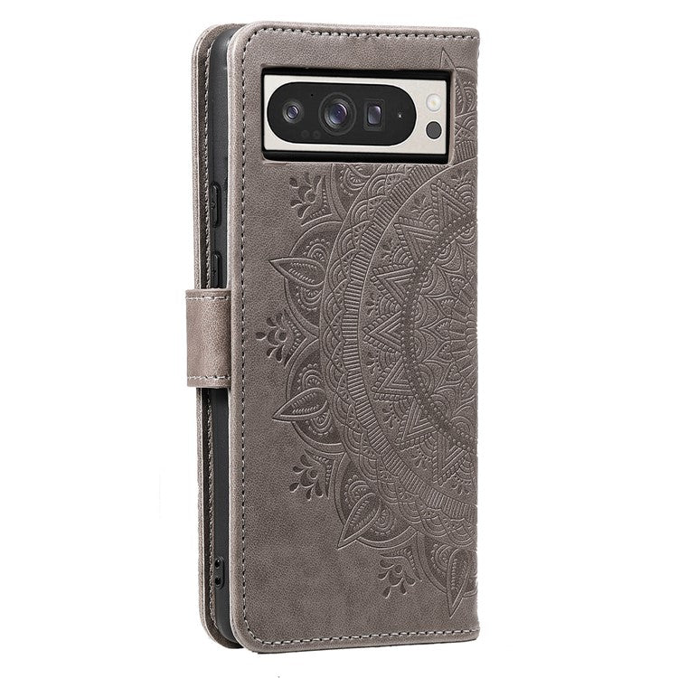 For Google Pixel 9 Pro XL Case Imprinted Totem PU Leather Wallet Stand Phone Cover - Grey