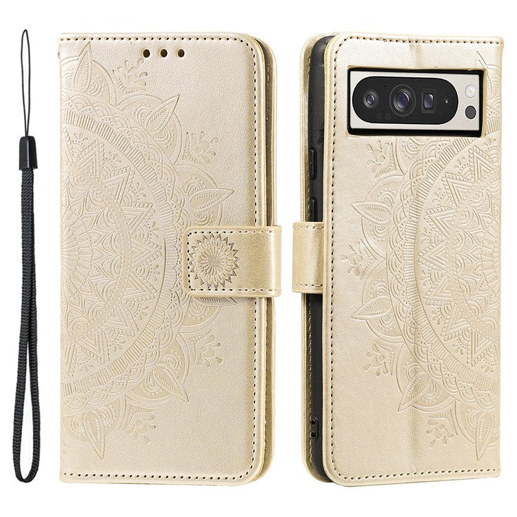 For Google Pixel 9 Pro XL Case Imprinted Totem PU Leather Wallet Stand Phone Cover - Gold