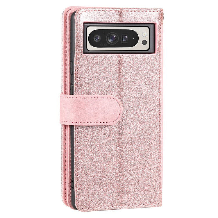 For Google Pixel 9 Pro XL Case PU Leather Phone Cover with Zipper Wallet 9 Card Slots - Rose Gold