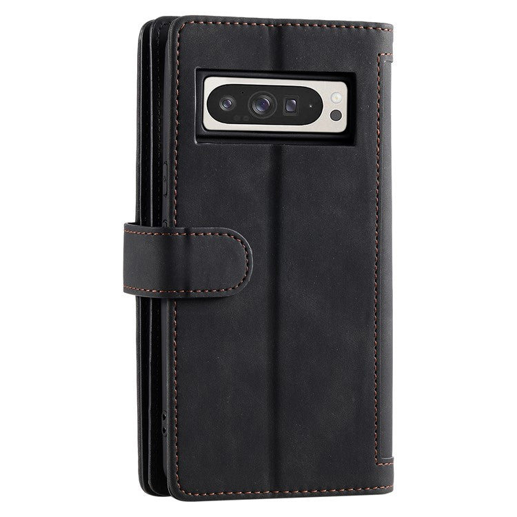 For Google Pixel 9 Pro XL Case PU Leather Phone Cover with Zipper Wallet 9 Card Slots - Black