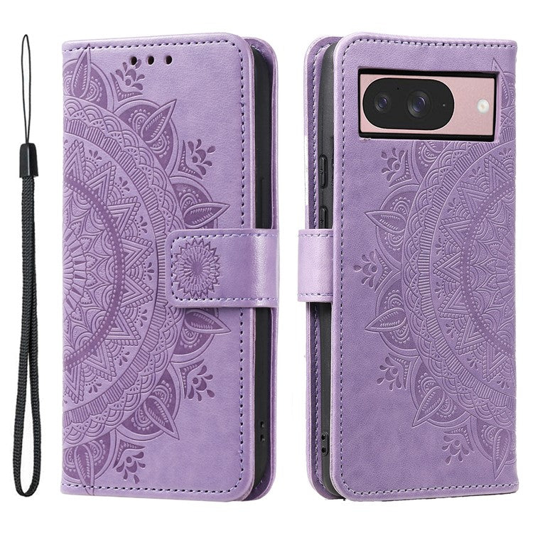 For Google Pixel 9 / 9 Pro Case Imprinted Totem PU Leather Wallet Stand Phone Cover - Purple