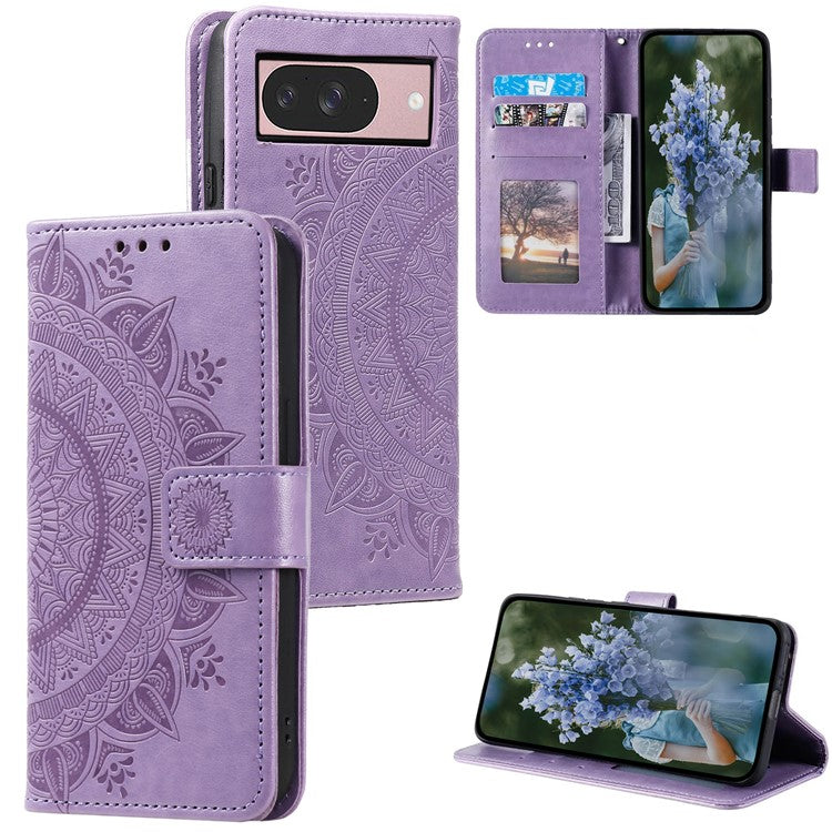 For Google Pixel 9 / 9 Pro Case Imprinted Totem PU Leather Wallet Stand Phone Cover - Purple