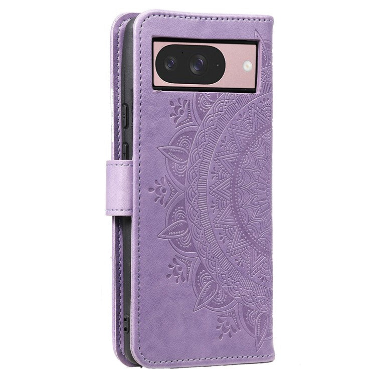 For Google Pixel 9 / 9 Pro Case Imprinted Totem PU Leather Wallet Stand Phone Cover - Purple
