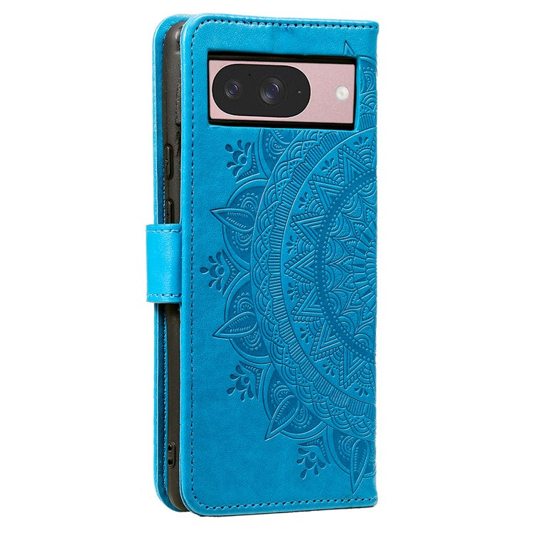 For Google Pixel 9 / 9 Pro Case Imprinted Totem PU Leather Wallet Stand Phone Cover - Blue