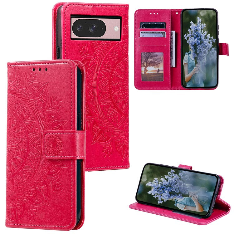 For Google Pixel 9 / 9 Pro Case Imprinted Totem PU Leather Wallet Stand Phone Cover - Rose