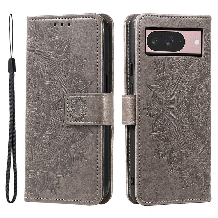 For Google Pixel 9 / 9 Pro Case Imprinted Totem PU Leather Wallet Stand Phone Cover - Grey