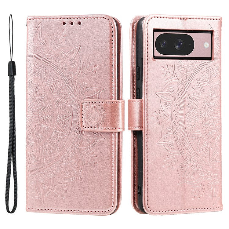 For Google Pixel 9 / 9 Pro Case Imprinted Totem PU Leather Wallet Stand Phone Cover - Rose Gold