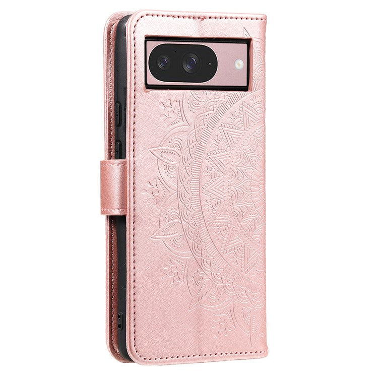 For Google Pixel 9 / 9 Pro Case Imprinted Totem PU Leather Wallet Stand Phone Cover - Rose Gold