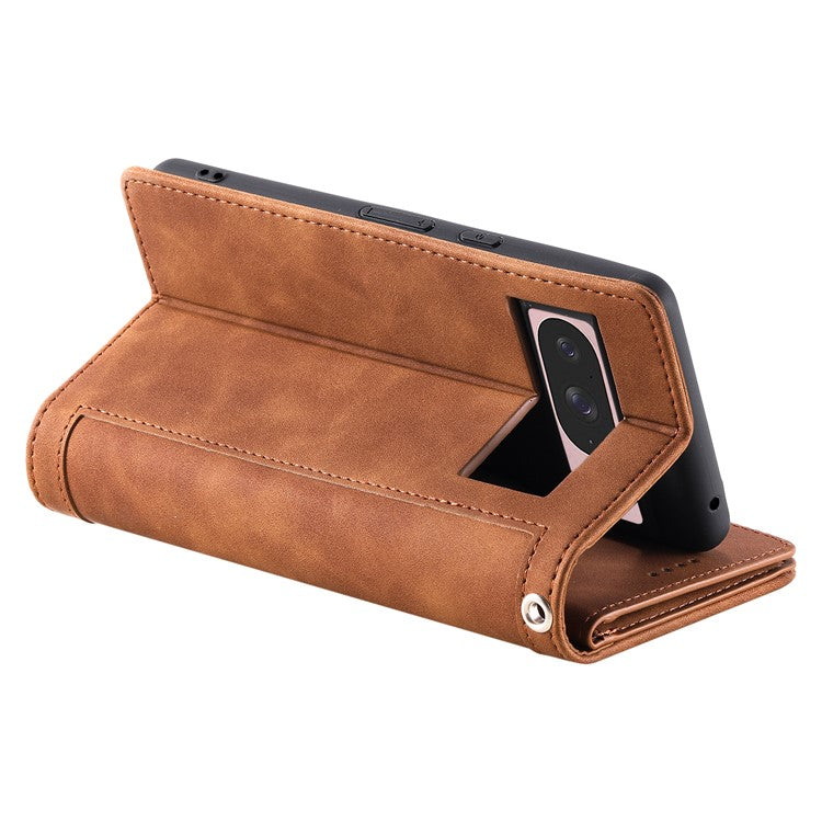For Google Pixel 9 / 9 Pro Case PU Leather Phone Cover with Zipper Wallet 9 Card Slots - Brown