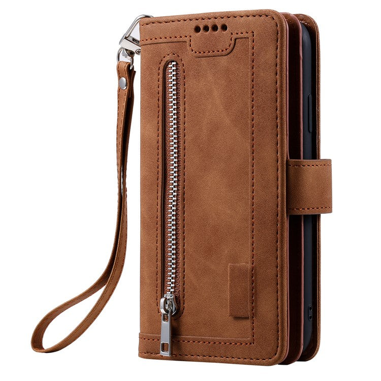 For Google Pixel 9 / 9 Pro Case PU Leather Phone Cover with Zipper Wallet 9 Card Slots - Brown