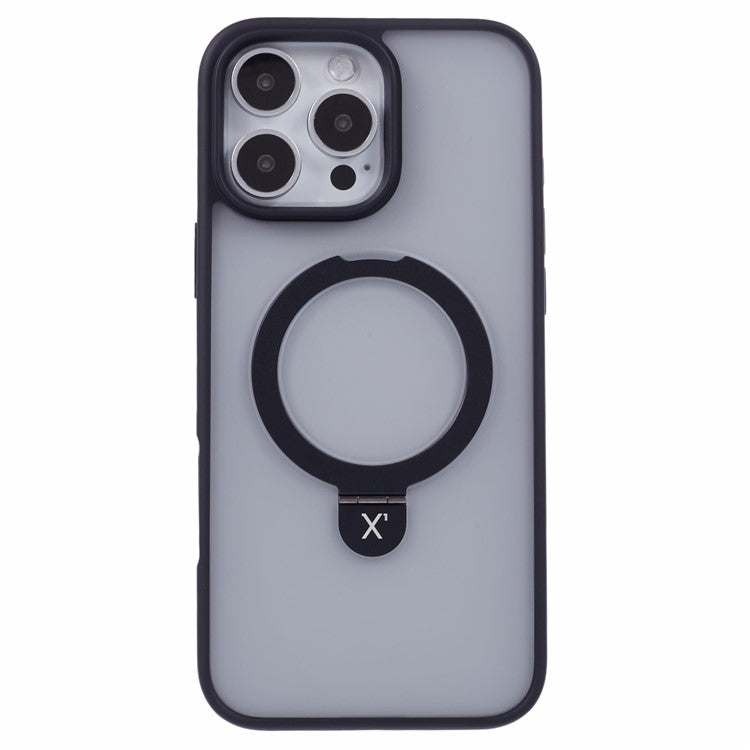 X-LEVEL PITHY STONE II For iPhone 16 Pro Magnetic Case PC+TPU Back Cover Kickstand - Black