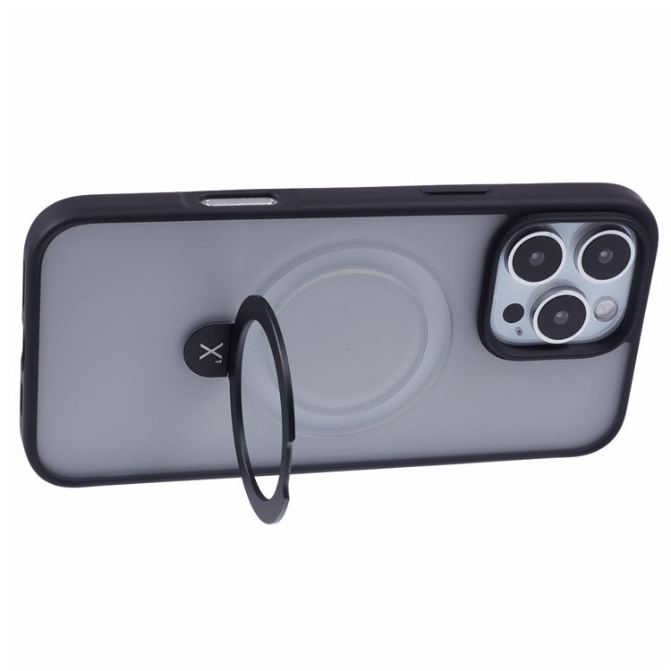 X-LEVEL PITHY STONE II For iPhone 16 Pro Magnetic Case PC+TPU Back Cover Kickstand - Black