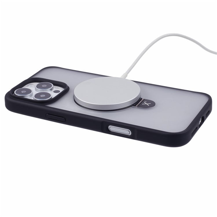 X-LEVEL PITHY STONE II For iPhone 16 Pro Magnetic Case PC+TPU Back Cover Kickstand - Black