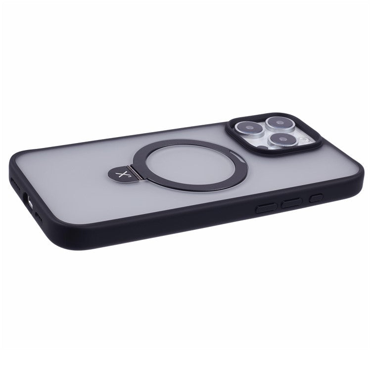 X-LEVEL PITHY STONE II For iPhone 16 Pro Magnetic Case PC+TPU Back Cover Kickstand - Black