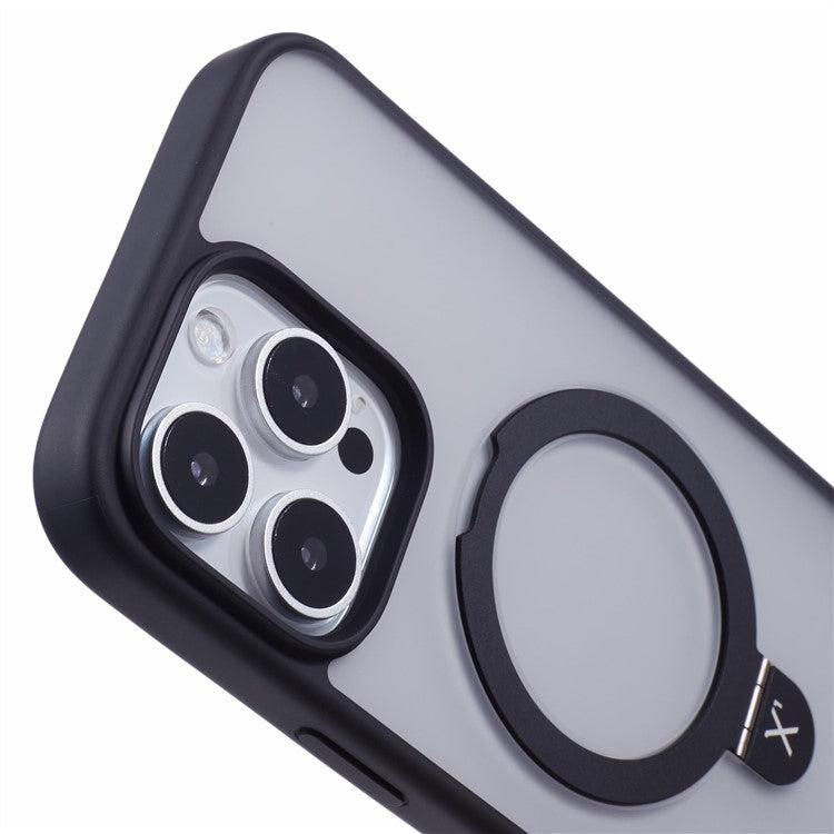 X-LEVEL PITHY STONE II For iPhone 16 Pro Magnetic Case PC+TPU Back Cover Kickstand - Black