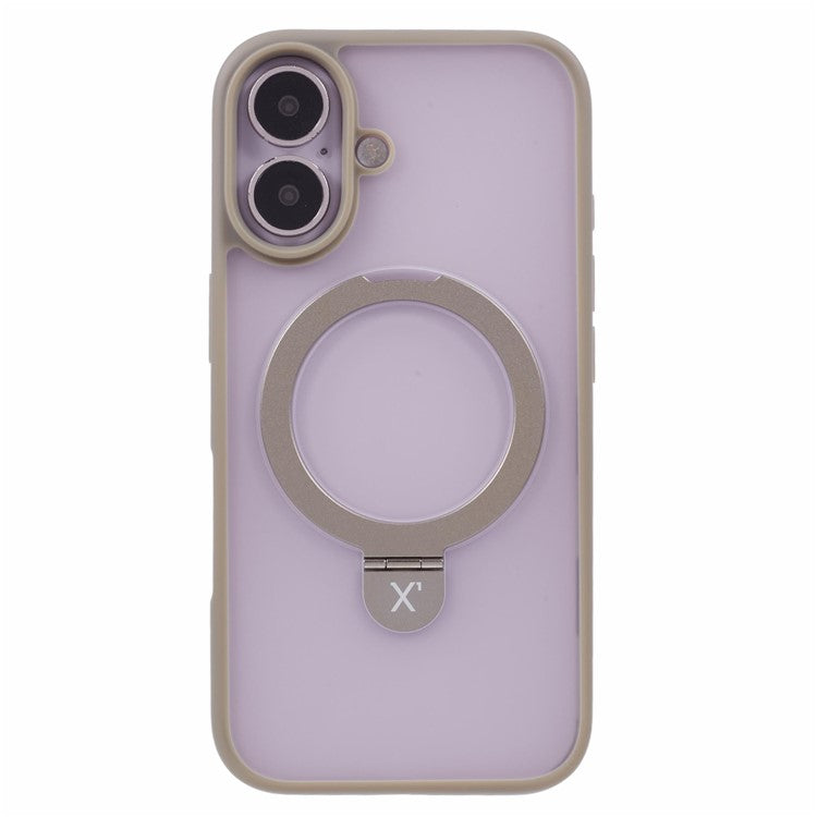 X-LEVEL PITHY STONE II For iPhone 16 Magnetic Case PC+TPU Back Cover Kickstand - Grey
