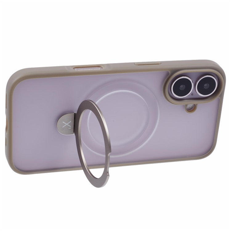 X-LEVEL PITHY STONE II For iPhone 16 Magnetic Case PC+TPU Back Cover Kickstand - Grey