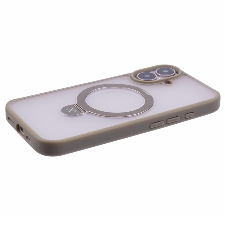 X-LEVEL PITHY STONE II For iPhone 16 Magnetic Case PC+TPU Back Cover Kickstand - Grey