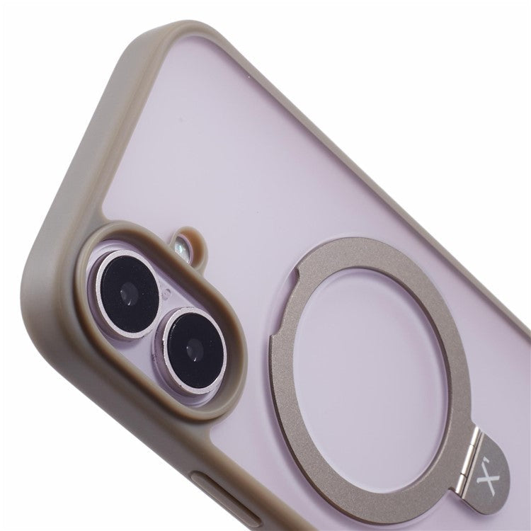 X-LEVEL PITHY STONE II For iPhone 16 Magnetic Case PC+TPU Back Cover Kickstand - Grey