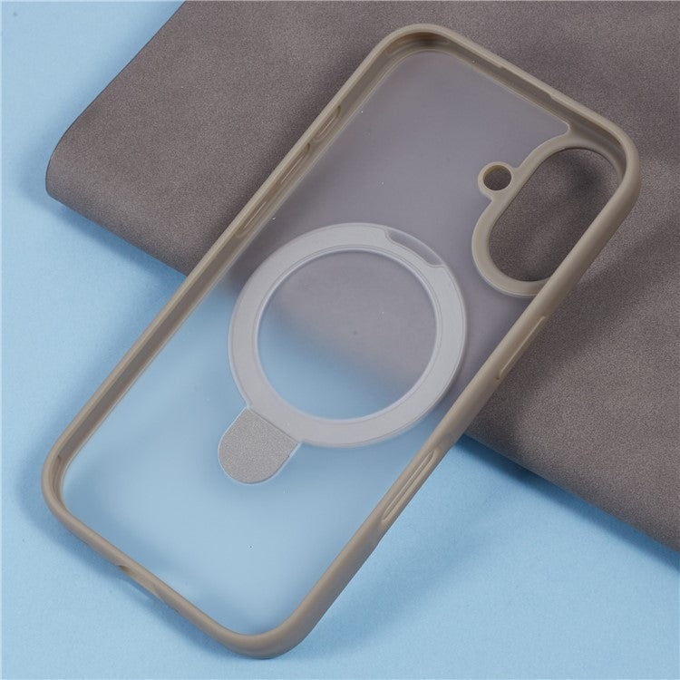 X-LEVEL PITHY STONE II For iPhone 16 Magnetic Case PC+TPU Back Cover Kickstand - Grey