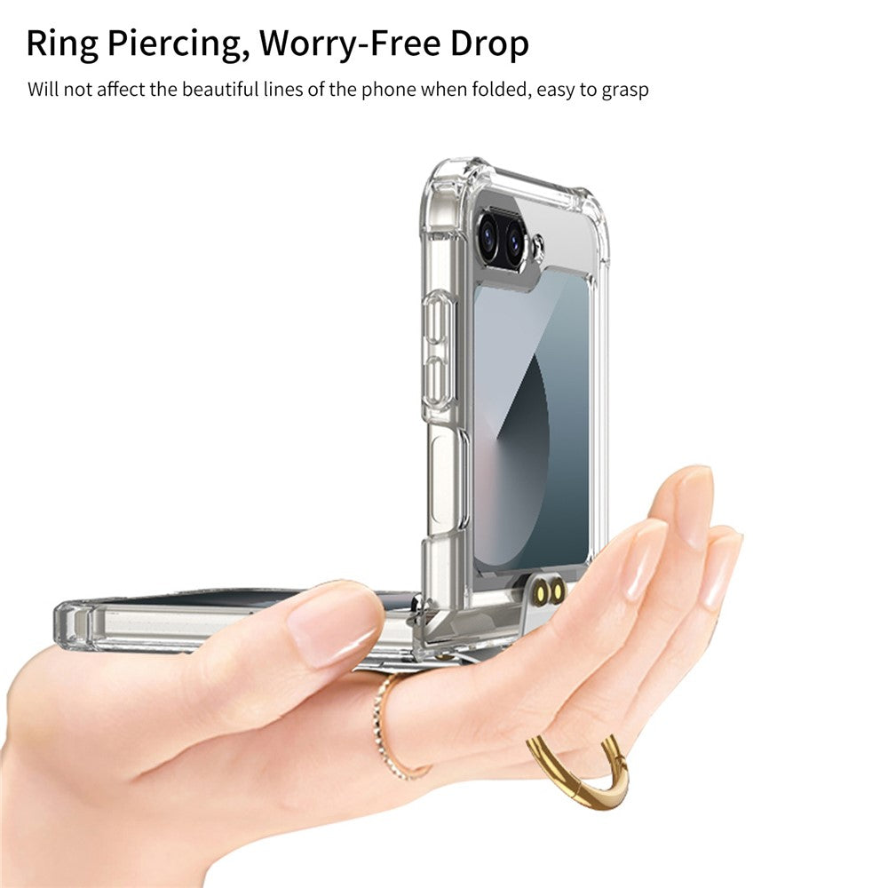 GKK For Samsung Galaxy Z Flip7 FE 5G / Z Flip6 5G Case Shockproof Phone Cover Ring Kickstand with Stylus - Transparent Black
