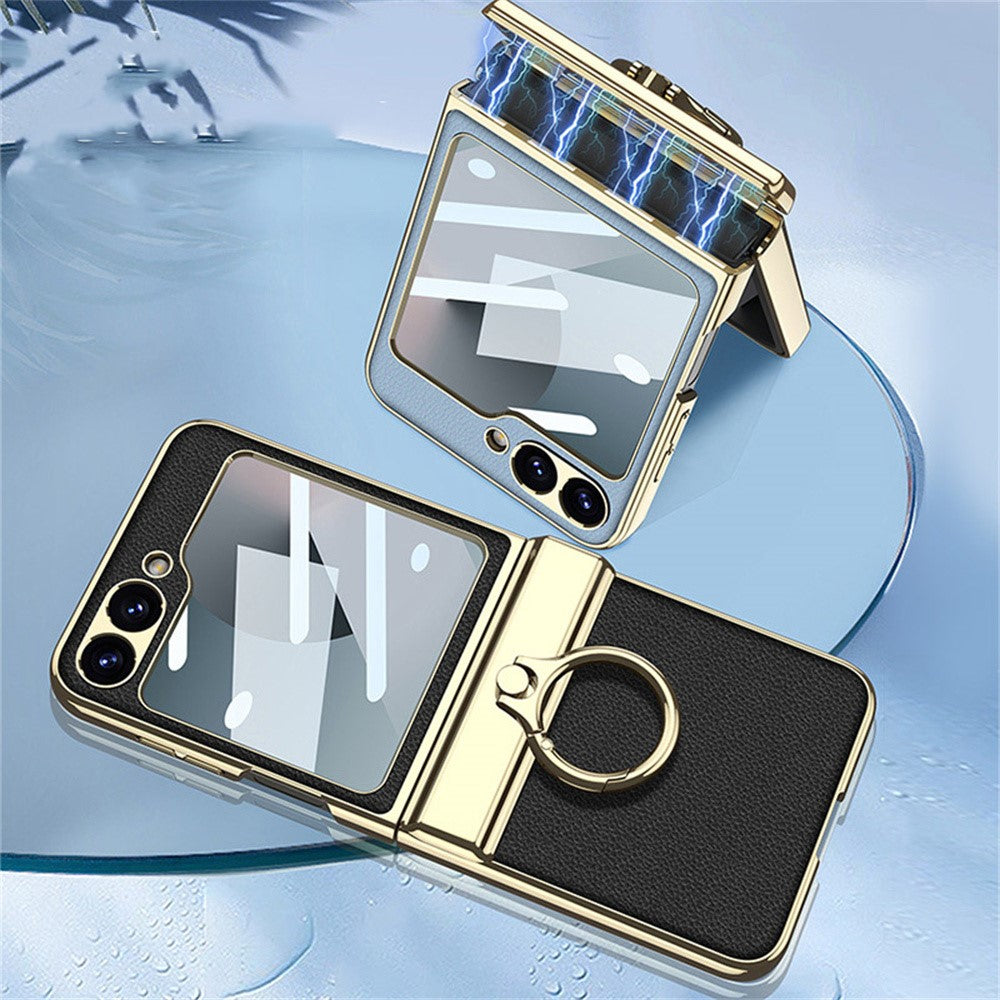 GKK For Samsung Galaxy Z Flip7 FE 5G / Z Flip6 5G Case PC+PU Kickstand Phone Cover - Blue