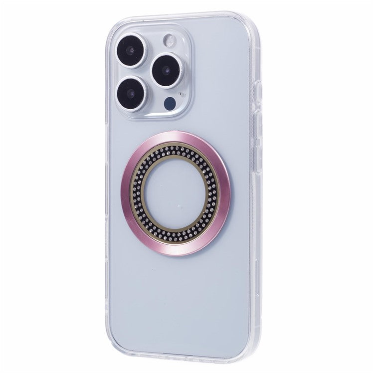 For iPhone 16 Pro Case Compatible with MagSafe TPU+Acrylic Phone Cover Rhinestone Decor - Pink