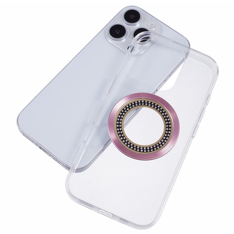 For iPhone 16 Pro Case Compatible with MagSafe TPU+Acrylic Phone Cover Rhinestone Decor - Pink