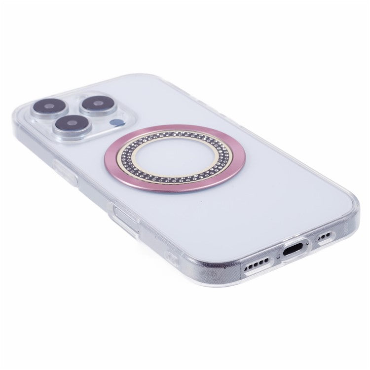 For iPhone 16 Pro Case Compatible with MagSafe TPU+Acrylic Phone Cover Rhinestone Decor - Pink