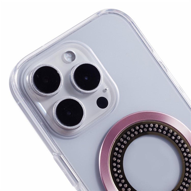 For iPhone 16 Pro Case Compatible with MagSafe TPU+Acrylic Phone Cover Rhinestone Decor - Pink