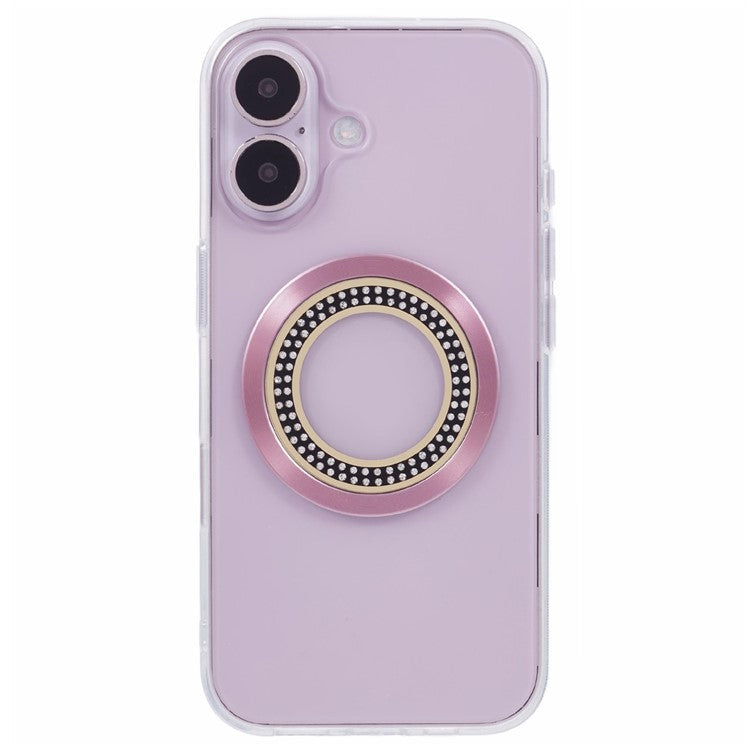 For iPhone 16 Plus Case Compatible with MagSafe TPU+Acrylic Phone Cover Rhinestone Decor - Pink