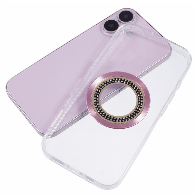 For iPhone 16 Plus Case Compatible with MagSafe TPU+Acrylic Phone Cover Rhinestone Decor - Pink