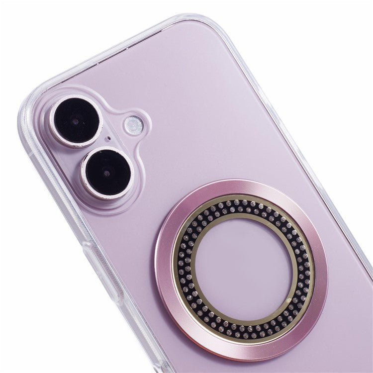 For iPhone 16 Plus Case Compatible with MagSafe TPU+Acrylic Phone Cover Rhinestone Decor - Pink