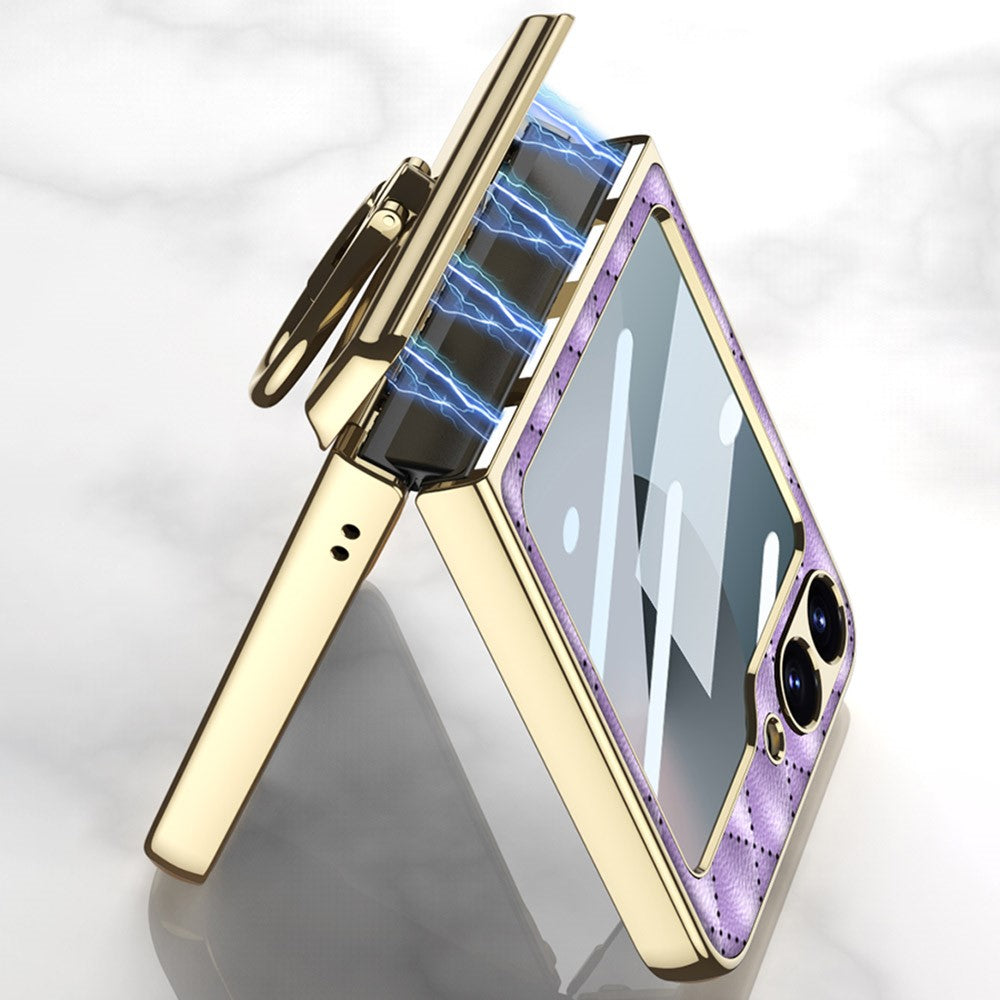 GKK For Samsung Galaxy Z Flip7 FE 5G / Z Flip6 5G Kickstand Case Rhombus Pattern PC+PU Phone Cover - Dark Green