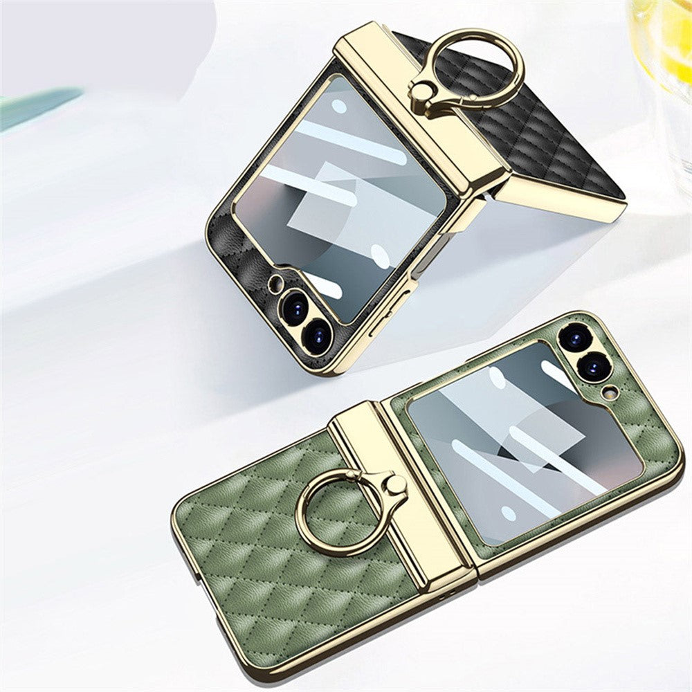 GKK For Samsung Galaxy Z Flip7 FE 5G / Z Flip6 5G Kickstand Case Rhombus Pattern PC+PU Phone Cover - Black