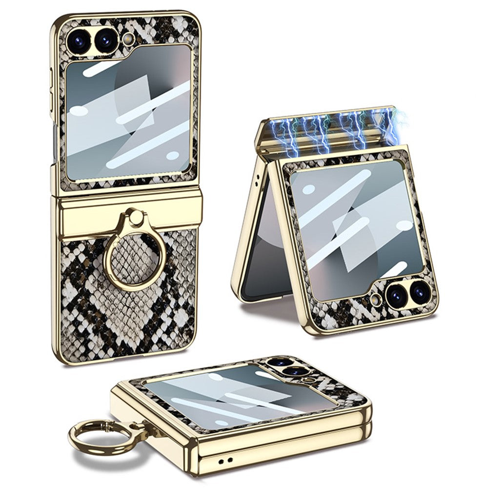 GKK For Samsung Galaxy Z Flip7 FE 5G / Z Flip6 5G Case Magnetic Hinge Protection PU+PC Kickstand Phone Cover - Python Texture