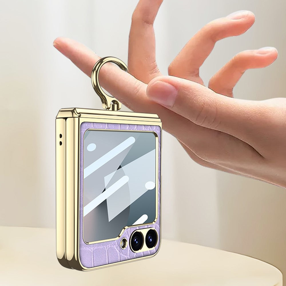 GKK For Samsung Galaxy Z Flip7 FE 5G / Z Flip6 5G Case Magnetic Hinge Protection PU+PC Kickstand Phone Cover - Crocodile Purple